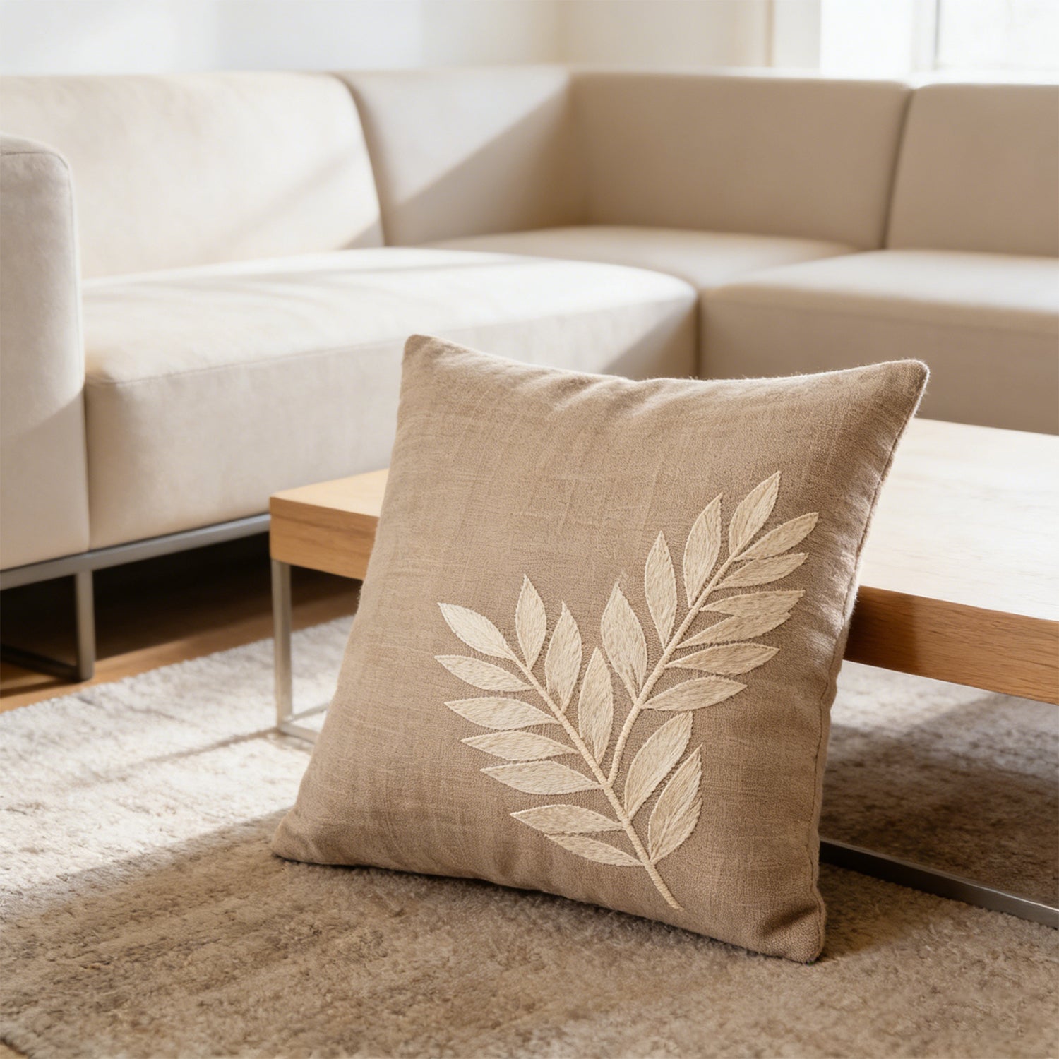 Leaf Embroidery Throw Pillow
