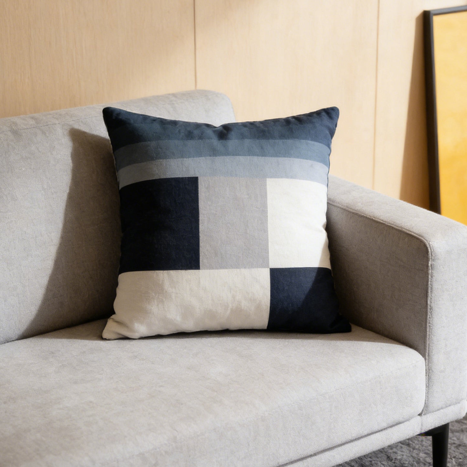 Blue Block Patchwork Pillow