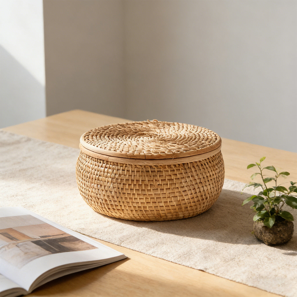 Rattan Lidded Storage Basket