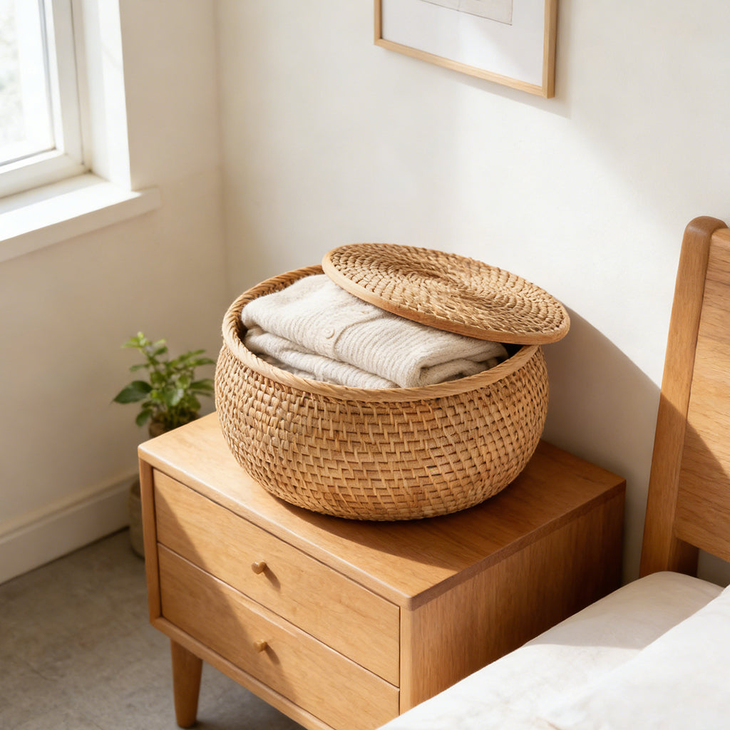 Rattan Lidded Storage Basket