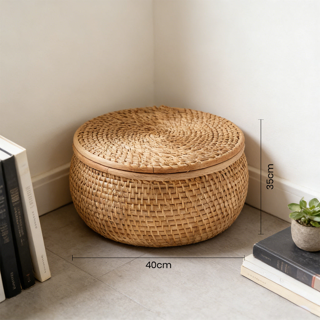 Rattan Lidded Storage Basket