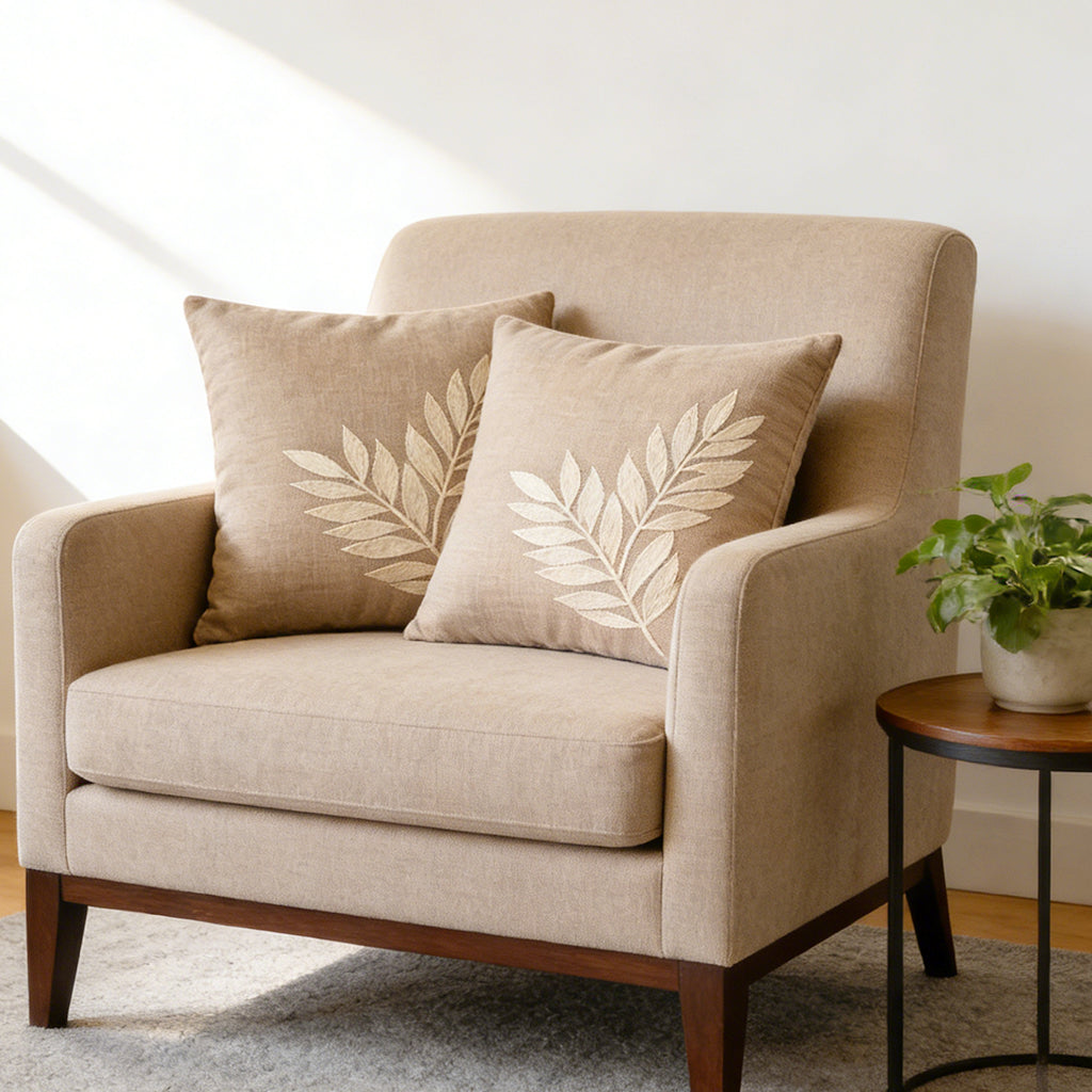 Leaf Embroidery Throw Pillow