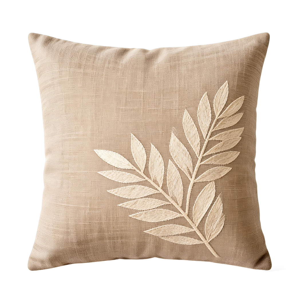 Leaf Embroidery Throw Pillow
