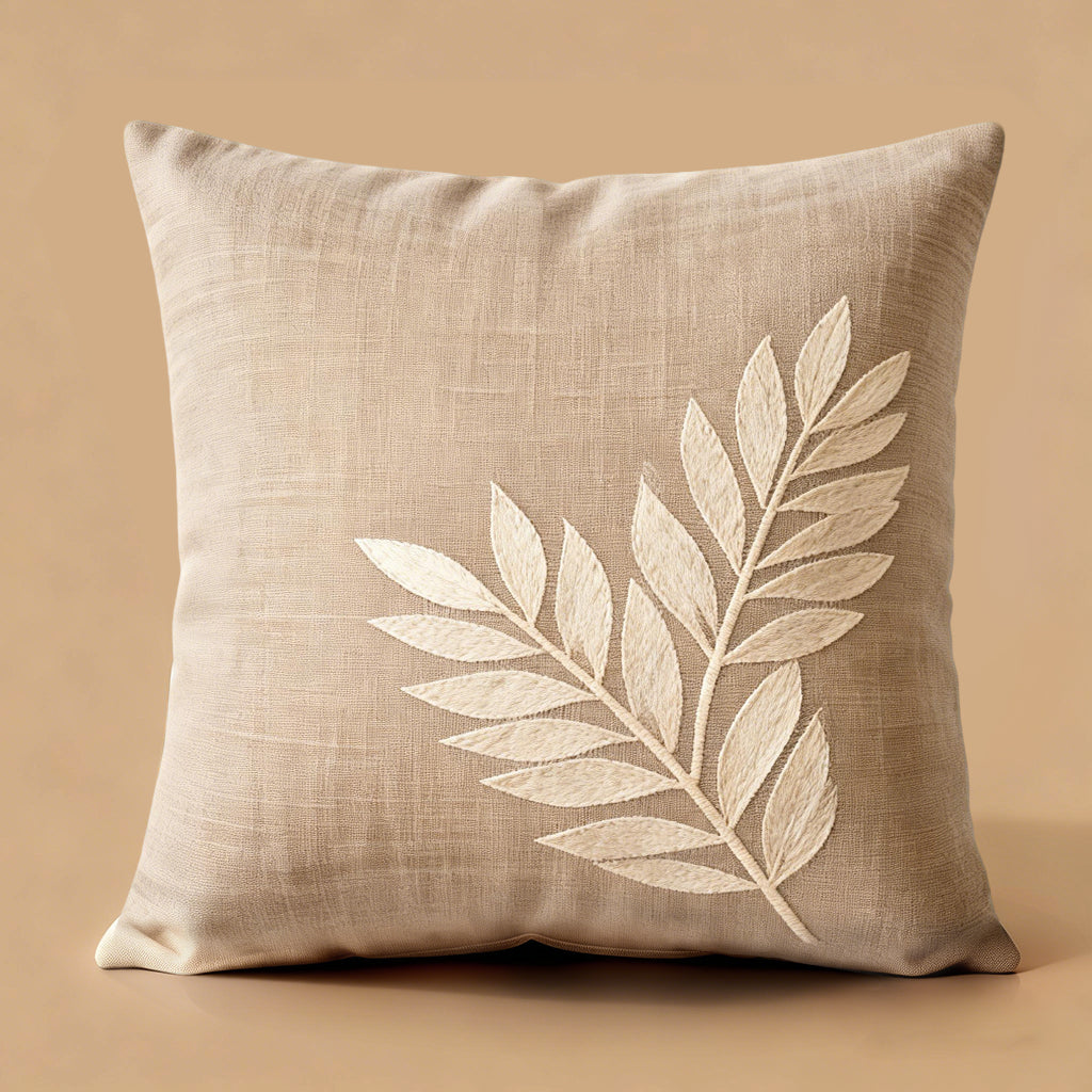 Leaf Embroidery Throw Pillow