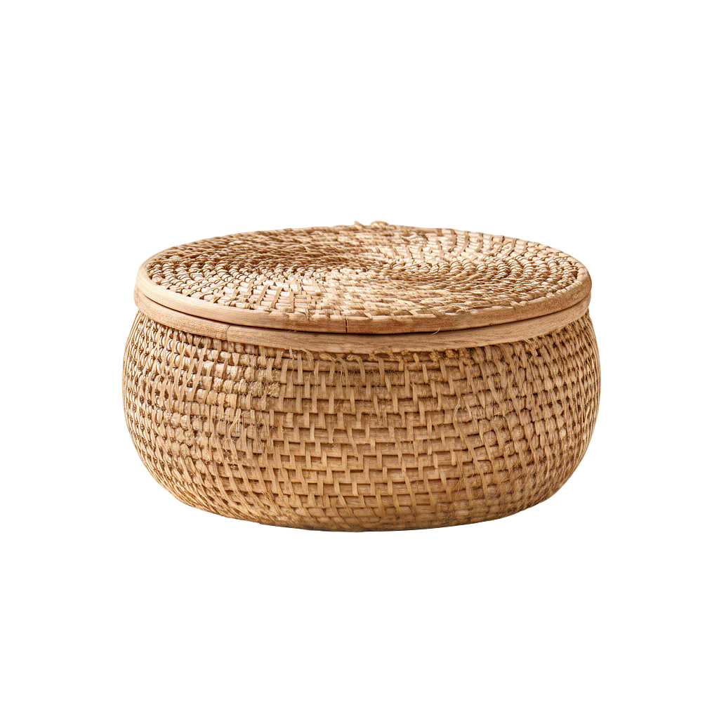 Rattan Lidded Storage Basket