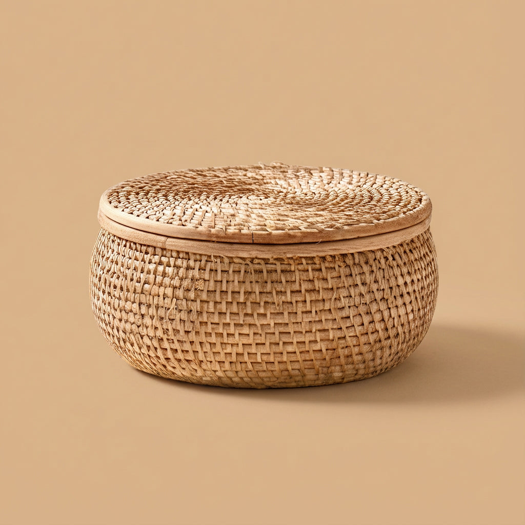 Rattan Lidded Storage Basket